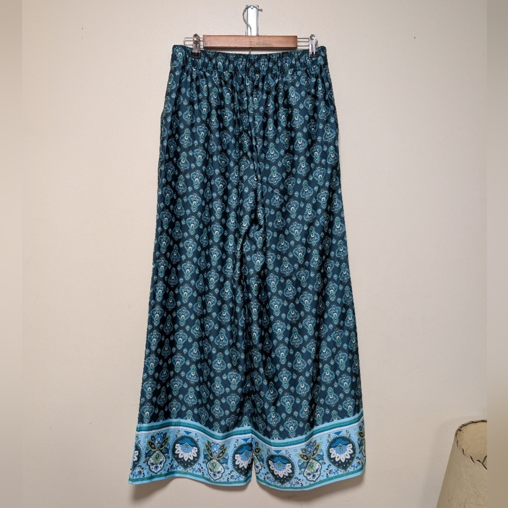 LOFT Paisley Print Midi Skirt Blue Green Elastic Waist Size S - Picture 9 of 10